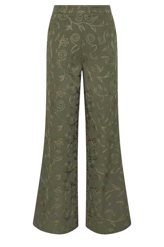 LTS Tall Women's Olive Green Floral Embroidered Wide Leg Trousers | Long Tall Sally 6