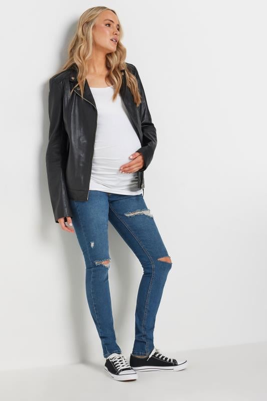 LTS Tall Women's Maternity Mid Blue Distressed AVA Skinny Jeans | Long Tall Sally 2