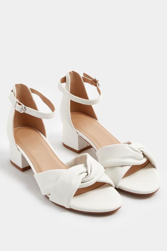 White Twist Front Low Block Heel In Wide E & Extra Wide EEE Fit