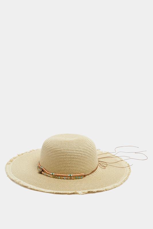Natural Brown Bead Detail Straw Hat