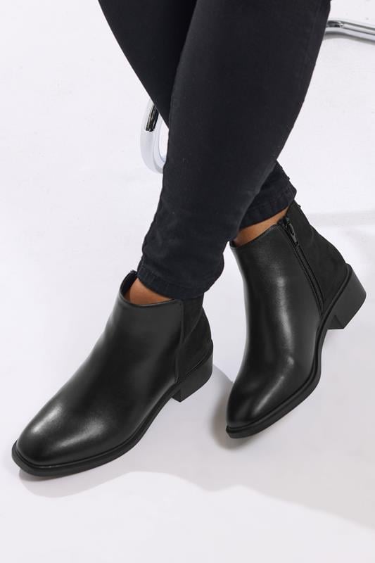 Black Faux Leather Metal Trim Ankle Boots In Extra Wide EEE Fit | Yours Clothing 1