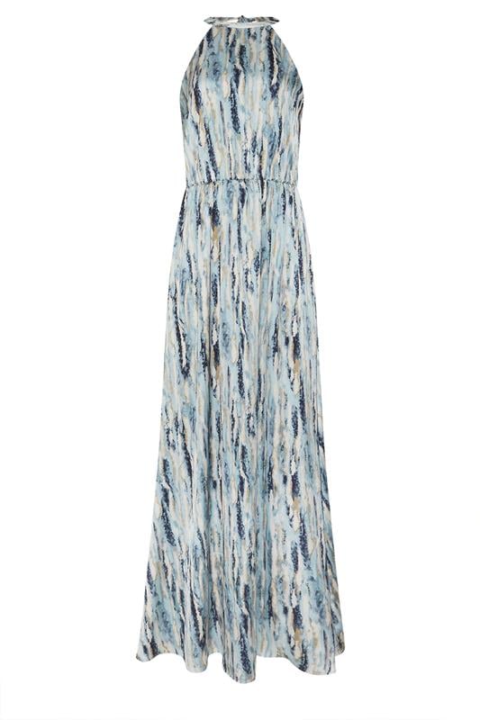LTS Tall Women's Blue Abstract Satin Halter Neck Dress | Long Tall Sally 2