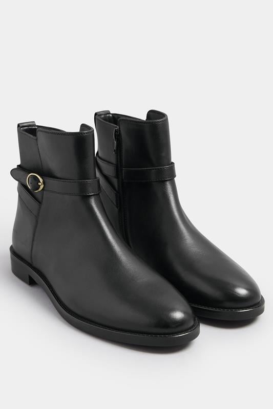 LTS Black Leather Buckle Detail Ankle Boots In Standard Fit | Long Tall Sally 1