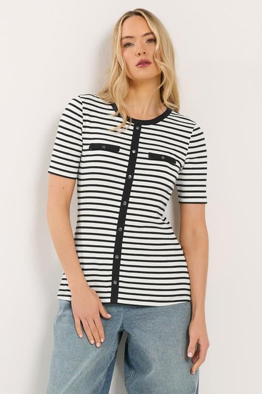 Tall  LTS Tall Black & White Stripe Button Top