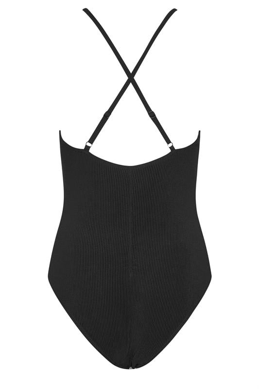 LTS Tall Black Cross Back Textured Swimsuit | Long Tall Sally 2