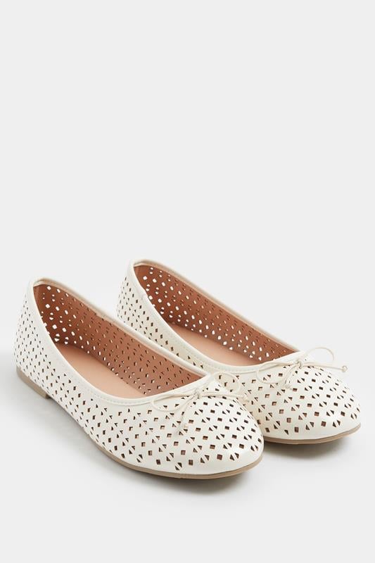 Plus Size  Yours Ivory White Faux Leather Cut Out Ballet Pumps In Wide E Fit