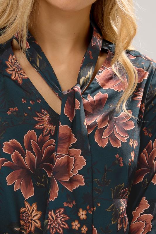 LTS Tall Navy Blue Floral Tie Neck Blouse | Long Tall Sally  4