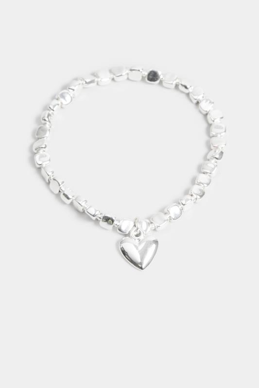 Silver Heart Charm Stretch Bracelet | Yours Clothing 2