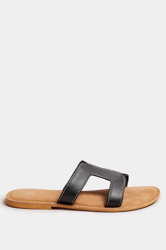 LTS Black Leather Cut Out Mule Sandals In Standard Fit | Long Tall Sally 3