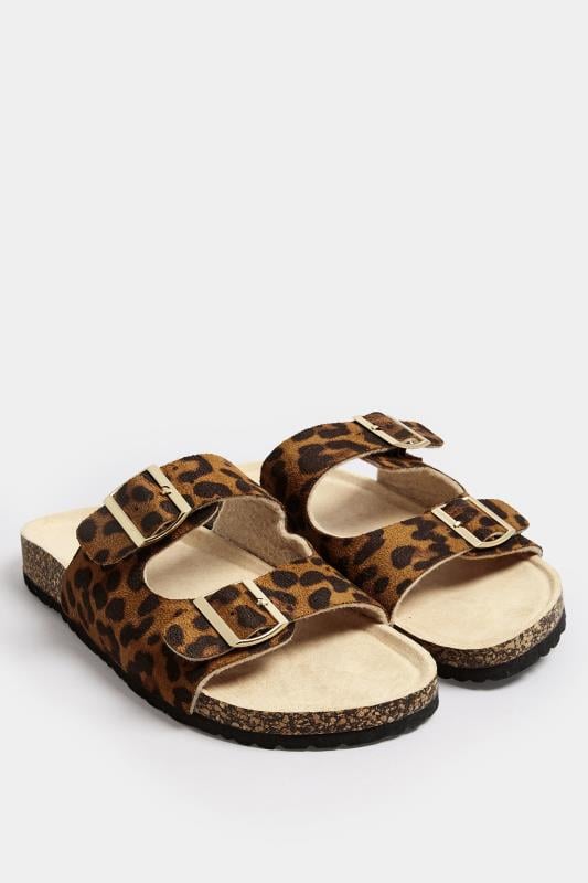 LTS Brown Leopard Print Moulded Footbed Sandals In Standard Fit | Long Tall Sally  2