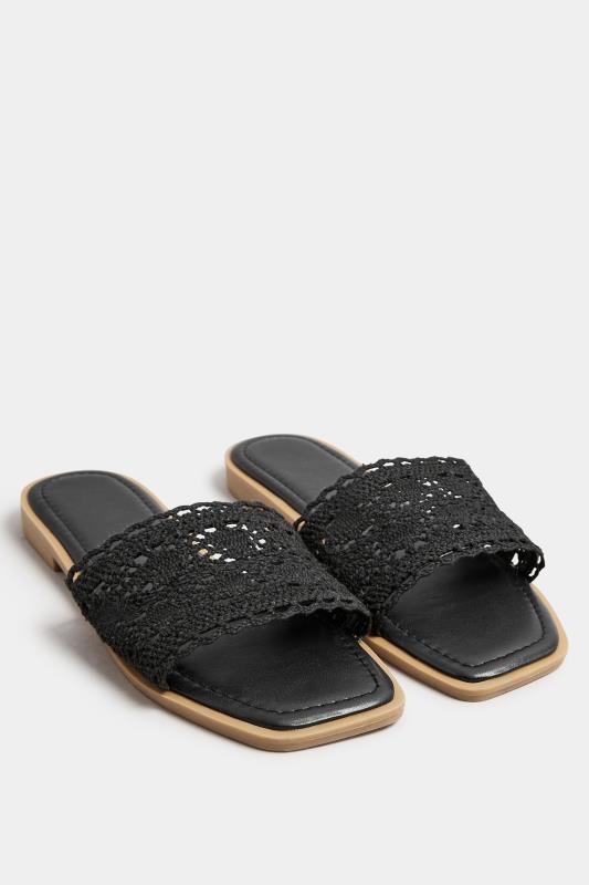 Black Crochet Mule Sandals In Extra Wide EEE Fit 2