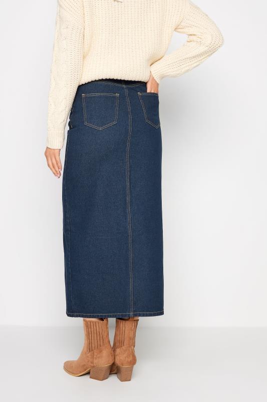 LTS Tall Dark Blue Denim Split Midi Skirt | PixieGirl  3
