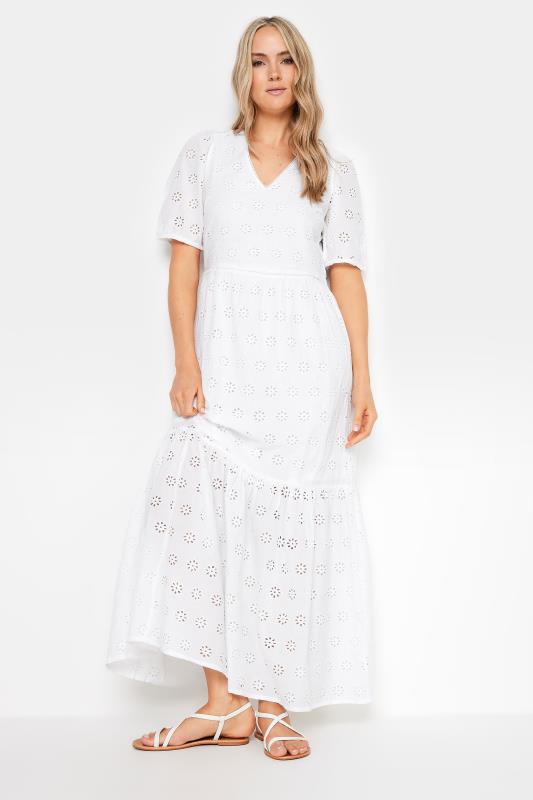 LTS Tall Women's White Broderie Tiered Maxi Dress | Long Tall Sally 1
