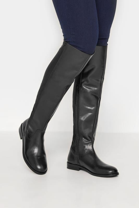 Tall  LTS Black 50/50 Stretch Over The Knee Leather Boots In Standard Fit