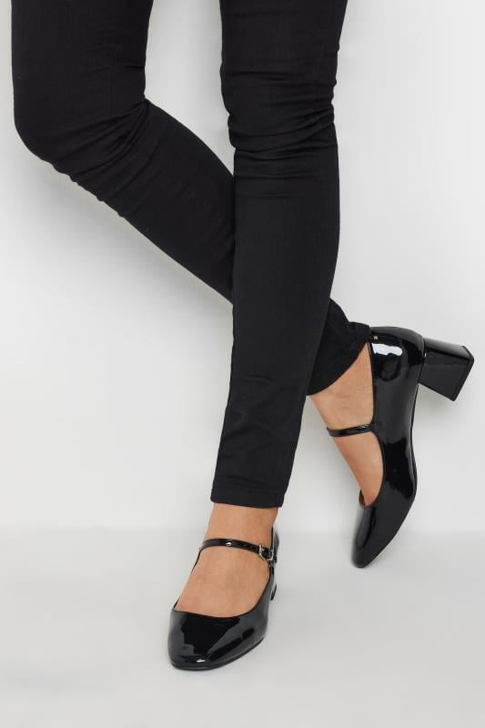 Tall  LTS Black Patent Mary Jane Block Midi Heels In Standard Fit