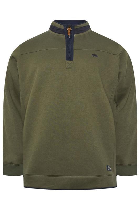 D555 Big & Tall Khaki Green Embroidered Quarter Zip Sweatshirt | BadRhino 1