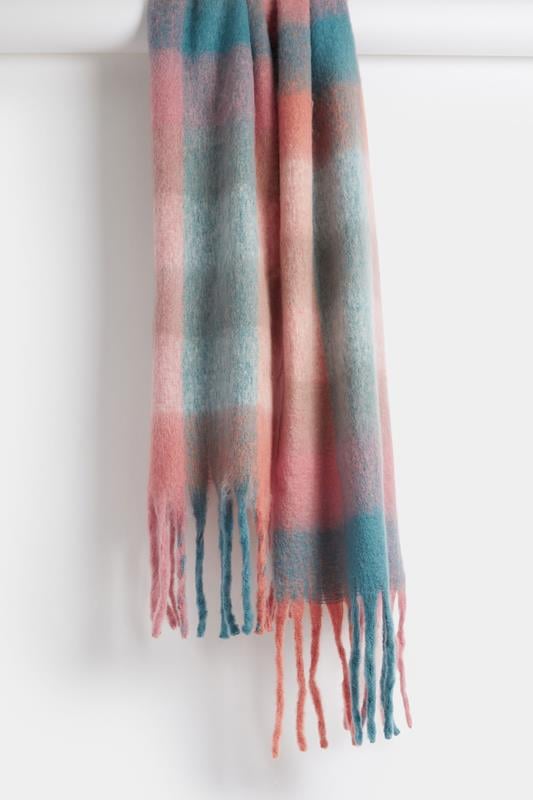 Pink Checked Soft Touch Scarf | Yours Clothing 3