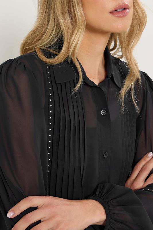 LTS Tall Black Stud Trim Pintuck Shirt | Long Tall Sally 4