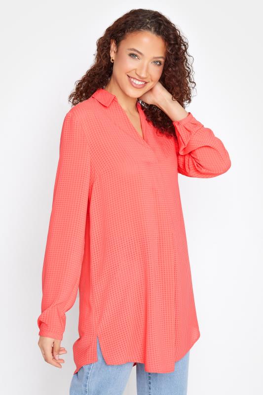 LTS Tall Women's Coral Orange Gingham Overhead Shirt | Long Tall Sally  1