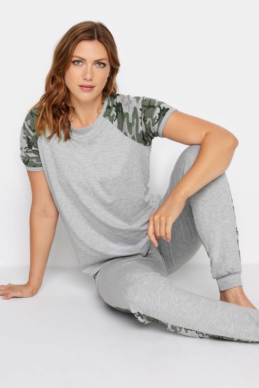 LTS Tall Women's Grey Camouflage Print Raglan T-Shirt | Long Tall Sally 1