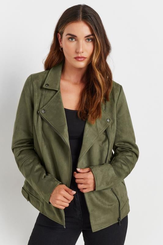 LTS Tall Olive Green Faux Suede Biker Jacket Long Tall Sally