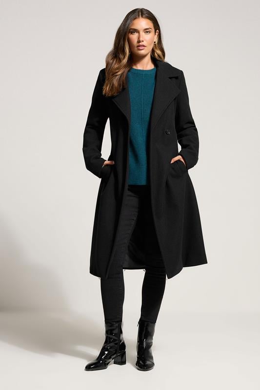 LTS Tall Black Formal Wrap Belted Midi Coat | Long Tall Sally 1