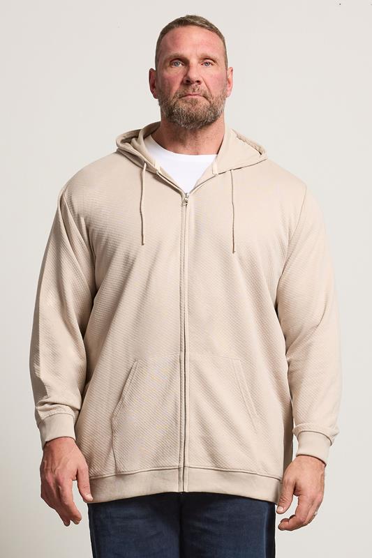 BadRhino Big & Tall Natural Brown Diamond Quilted Zip Through Hoodie