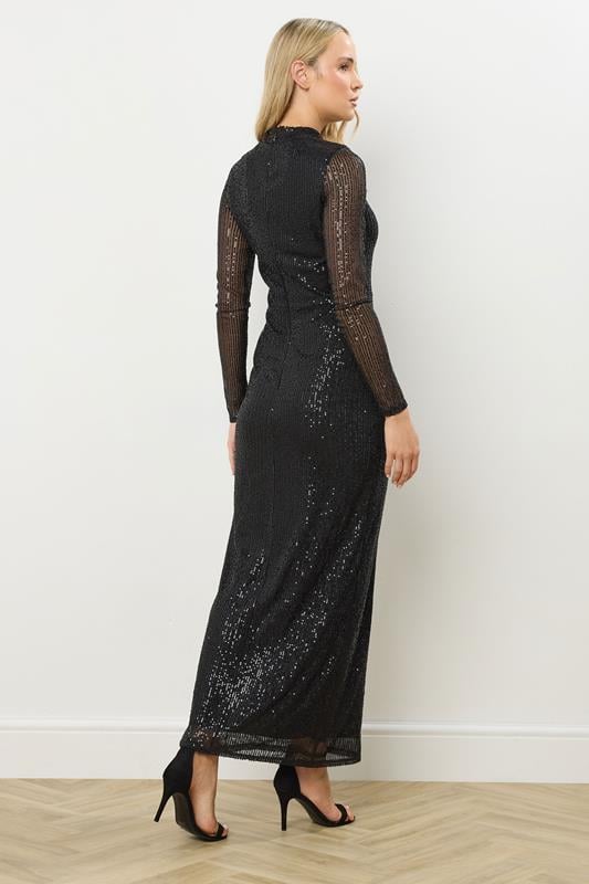 LTS Tall Black Sequin Embellished High Neck Maxi Dress | Long Tall Sally 3