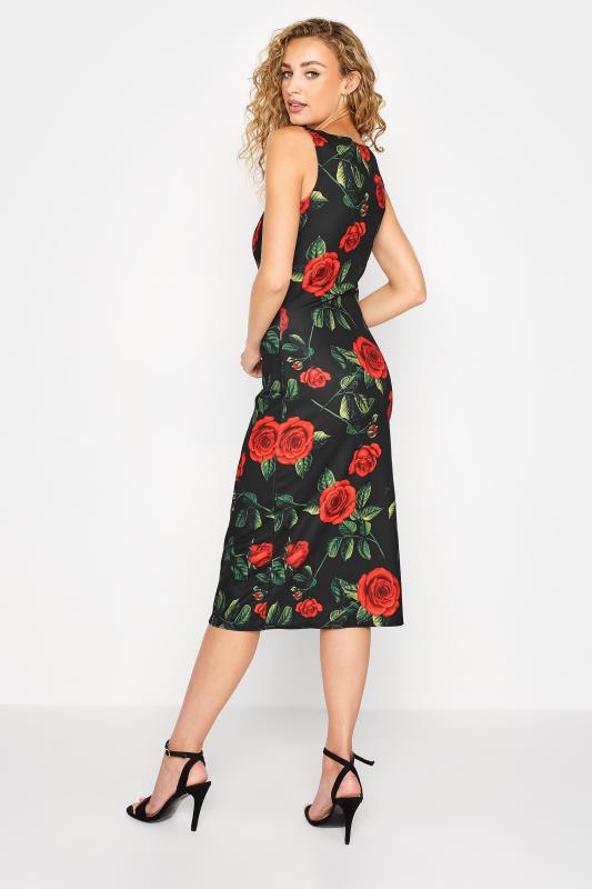 LTS Tall Women's Black Rose Print Scuba Notch Neck Midi Dress | Long Tall Sally 3