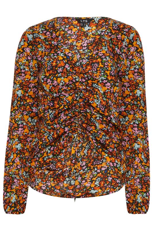 LTS Tall Orange Ditsy Floral Ruched Top | Long Tall Sally  7