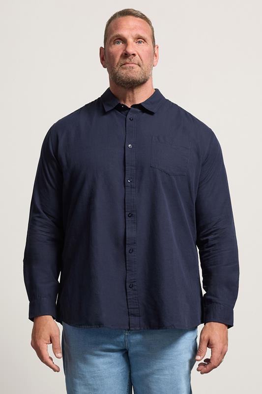 BadRhino Big & Tall Navy Blue Long Sleeve Linen Blend Shirt
