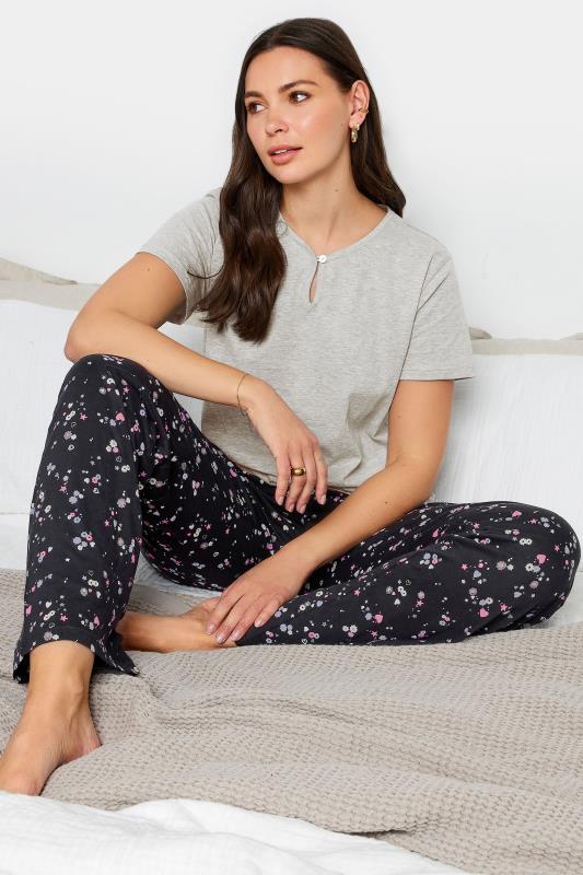 LTS Tall Womens Grey Ditsy Floral Print Wide Leg Pyjama Set | Long Tall Sally 1