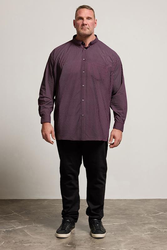 KAM Big & Tall Navy Blue Long Sleeve Gingham Shirt | BadRhino 2