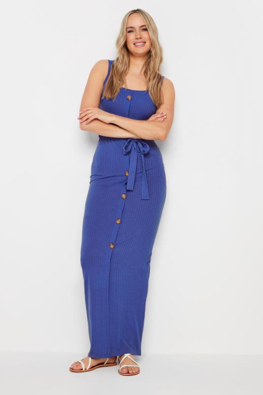 LTS Tall Women's Blue Ribbed Button Through Maxi Dress | Long Tall Sally 4