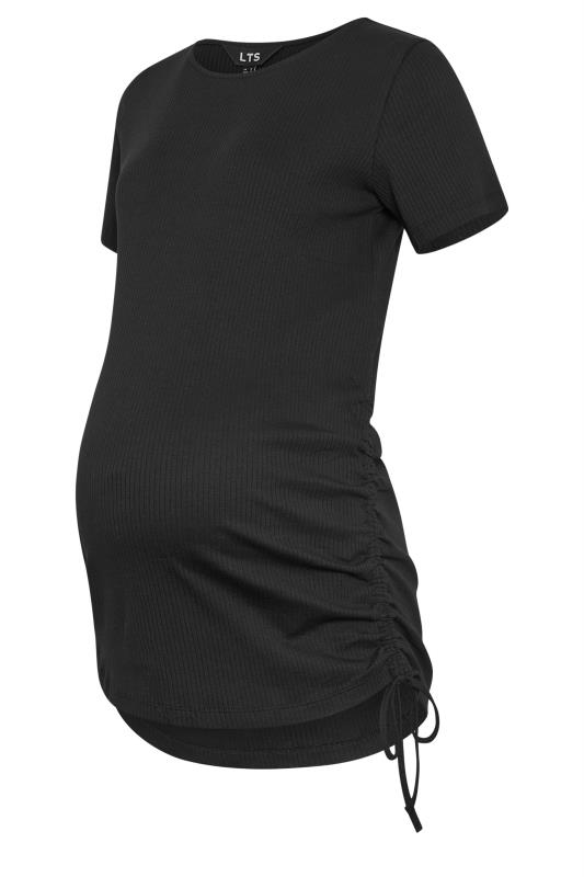 LTS Tall Womens Maternity Black Ribbed Ruched T-Shirt | Long Tall Sally 5