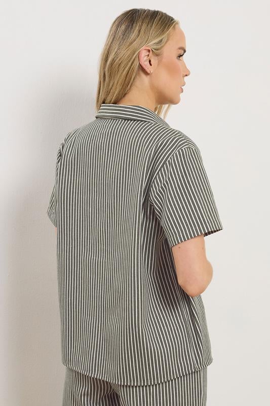 LTS Tall Women's Set Olive Green Stripe Button Cotton Shirt & Trousers | Long Tall Sally 5