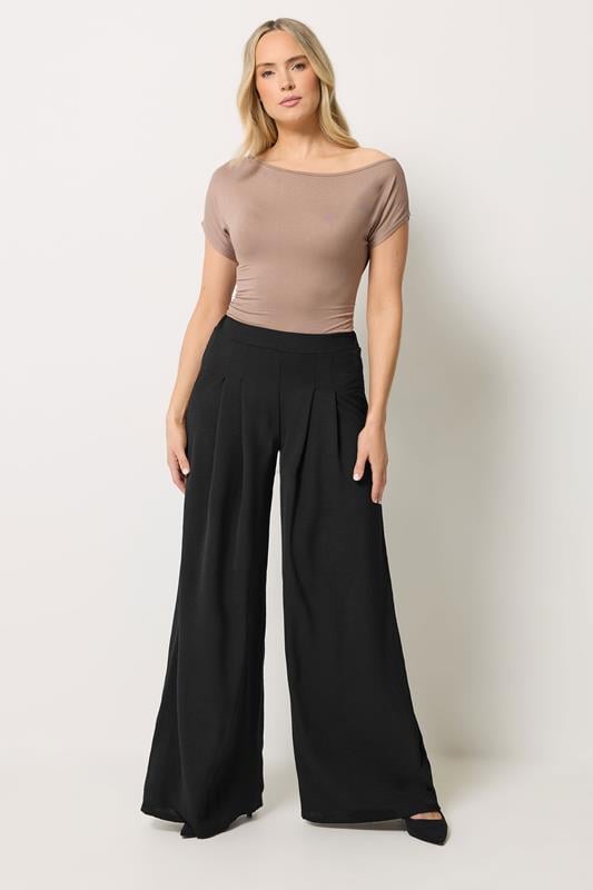  LTS Tall Black Pleated Palazzo Wide Leg Trousers