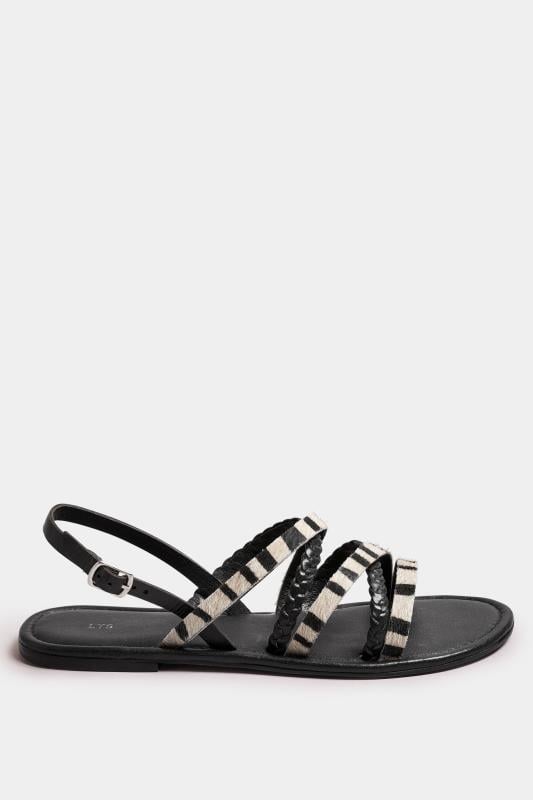 LTS Black Zebra Print Leather Cross Over Sandals In Standard Fit | Long Tall Sally 4