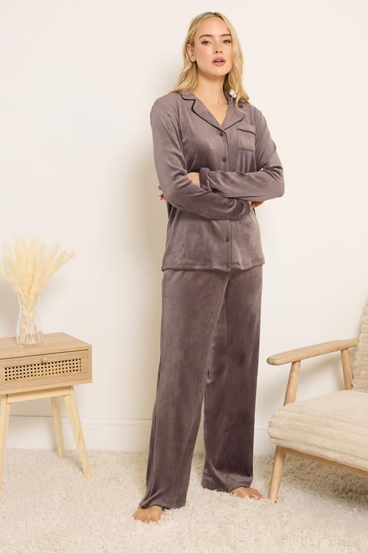 Tall  LTS Tall Chocolate Brown Super Soft Button Pyjama Set
