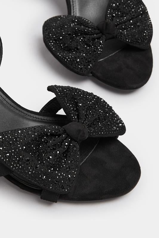 Black Diamante Bow Block Heel Sandals In Extra Wide EEE Fit | Yours Clothing 5