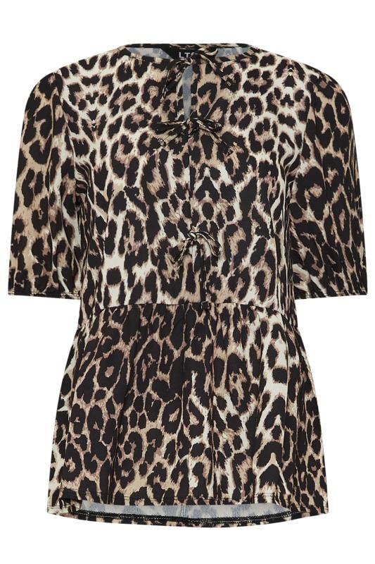 Tall  LTS Tall Beige Brown Leopard Print Tie Front Top