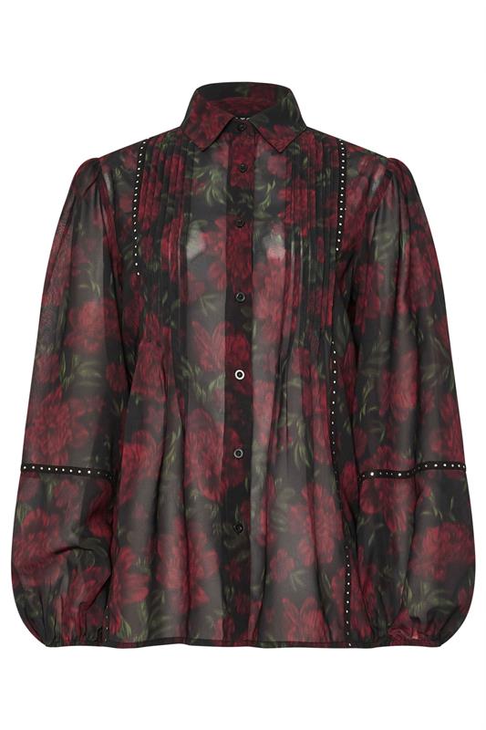 LTS Tall Red Rose Stud Trim Pintuck Shirt | Long Tall Sally 6
