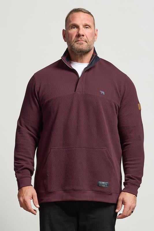 D555 Big & Tall Burgundy Red Quilted Quarter Zip Sweatshirt