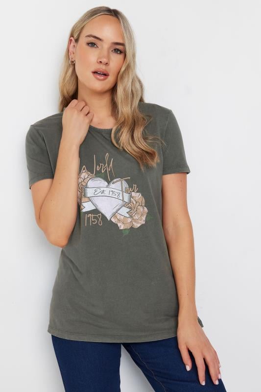 Tall  LTS Tall Grey Acid Wash Heart Print T-Shirt