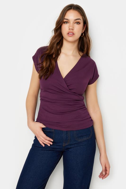 Tall  LTS Tall Wine Red Short Sleeve Wrap Top