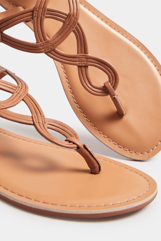 LTS Tan Brown Leather Swirl Toe Post Flat Sandals In Standard Fit | Long Tall Sally 5