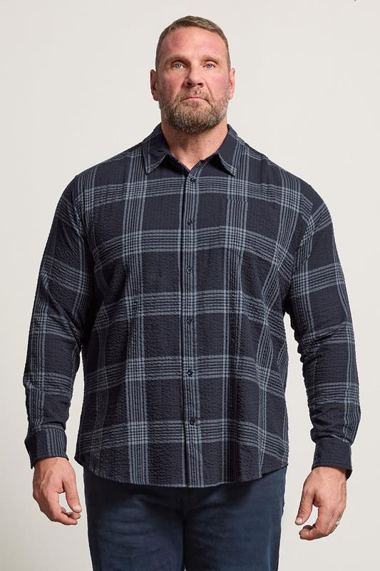 BadRhino Big & Tall Navy Blue Textured Checked Shirt