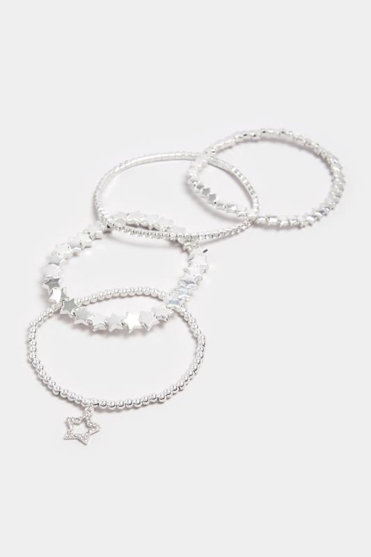 4 PACK Silver Star Stretch Bracelet Set | Yours Clothing 2