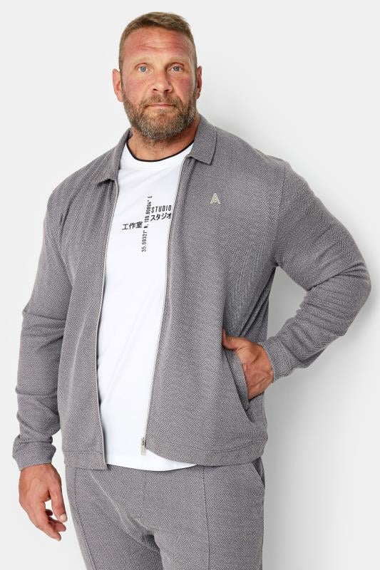 STUDIO A Big & Tall Grey Zip Through Jacket | BadRhino 1