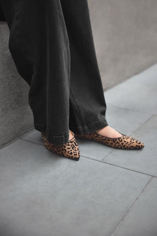 LTS Natural Brown Leopard Print Mary Jane Point Flats In Standard Fit | Long Tall Sally 1